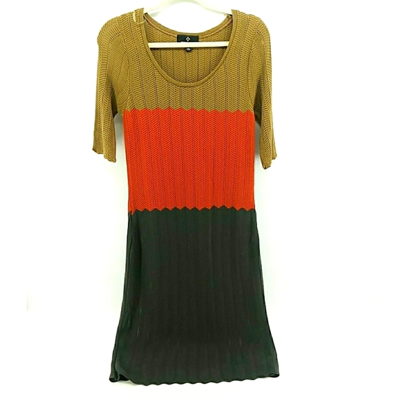 Ronni Nicole Open Knit Fall Tan Orange Gray Dress Fall Winter M - Picture 1 of 7